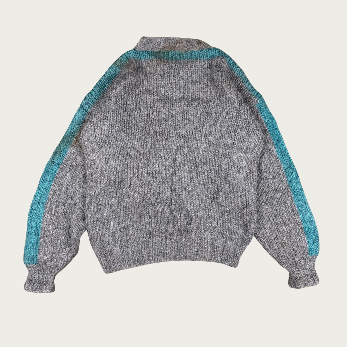 (L) 80s Teal/Gray Knit Sweater