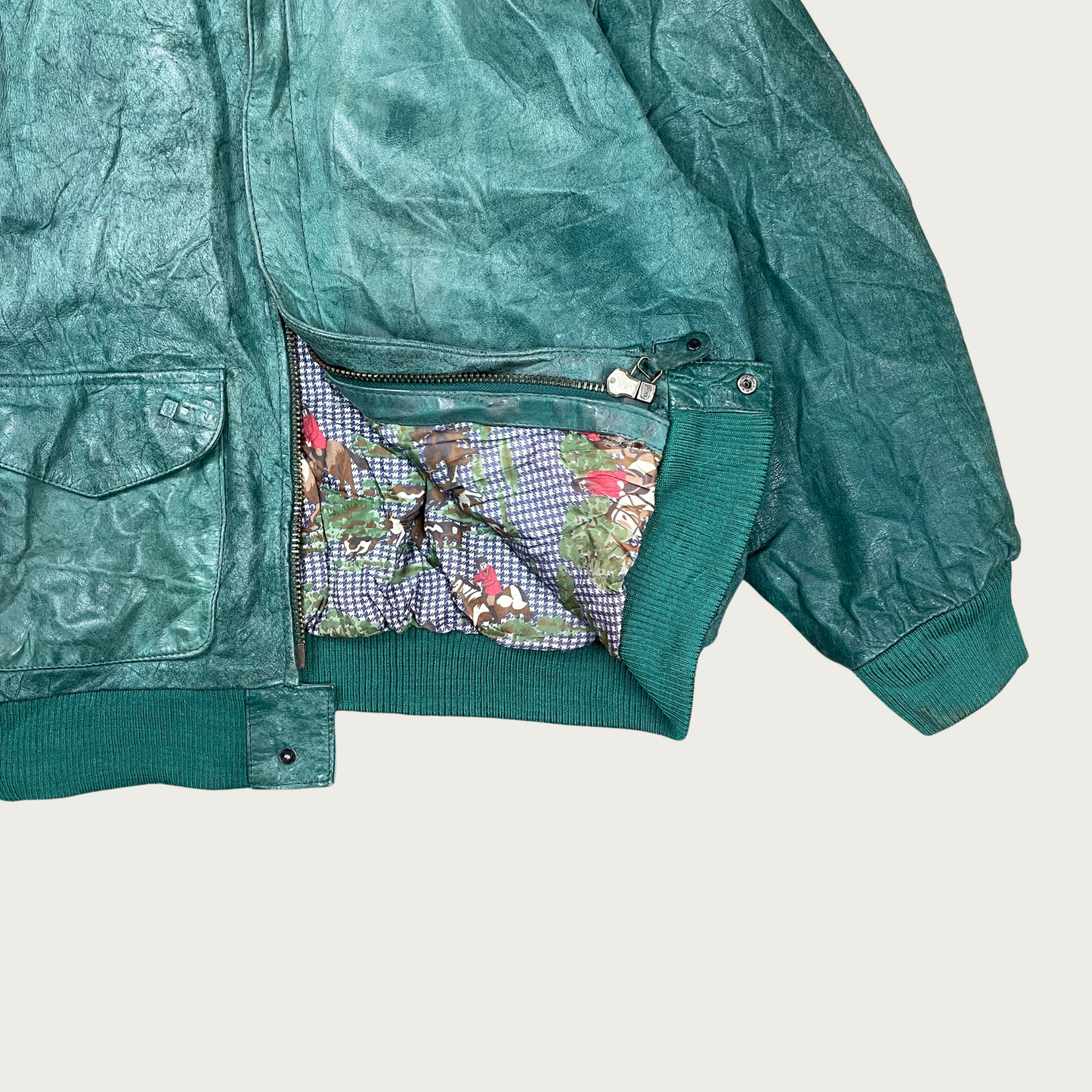 (L) Green Leather Bomber Jacket