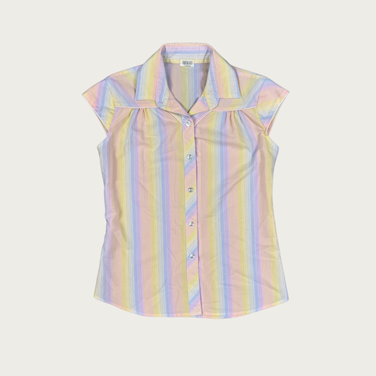 (S) Pastel Striped Cap Sleeve Top