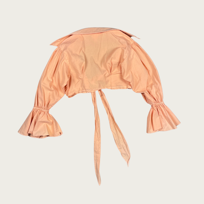 (S) 80s/90s Peach Cropped Tie Front Blouse