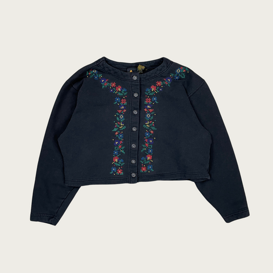 (M) Cropped Floral Embroidered Cardigan