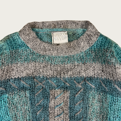 (L) 80s Teal/Gray Knit Sweater