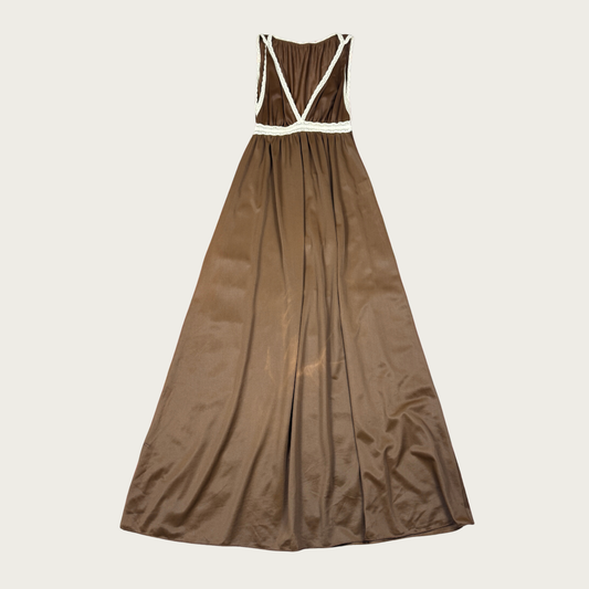 (S) 70s/80s Brown/Cream Lace Trim Nightgown