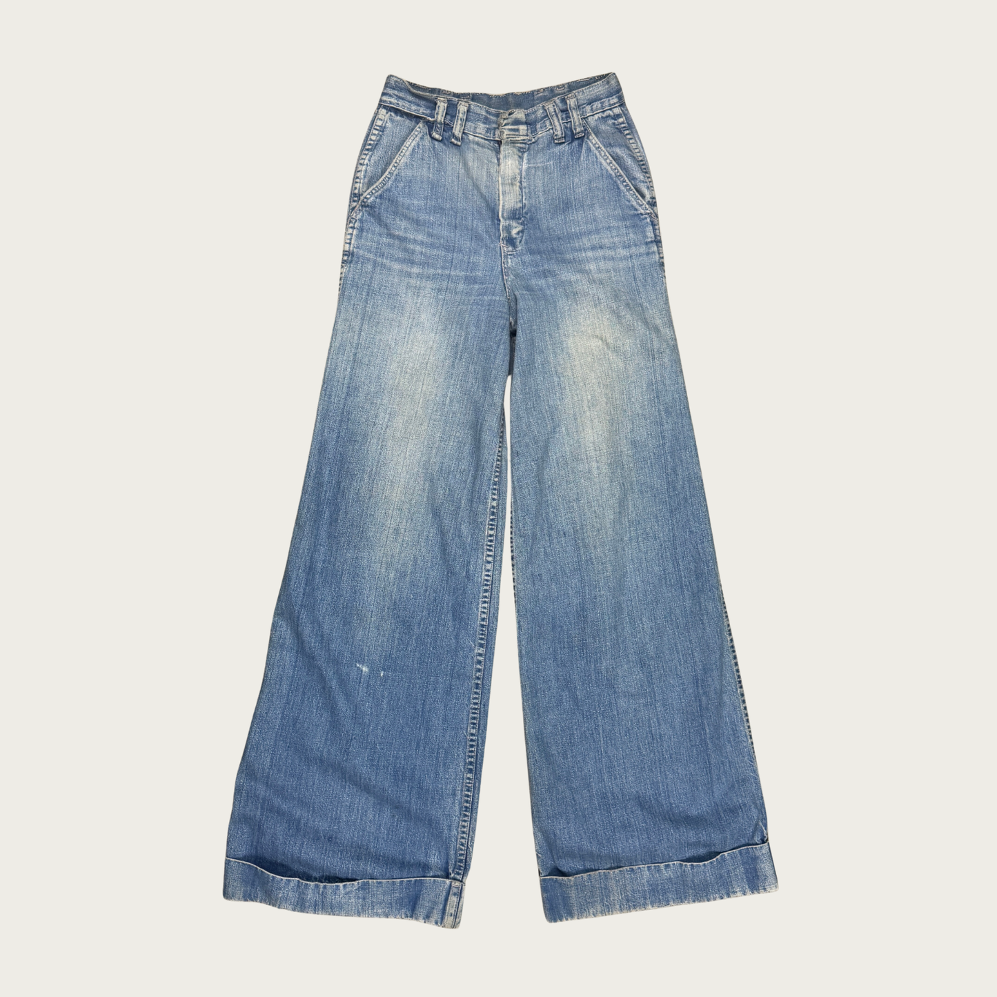 (25") 70s Medium Wash Denim Wide Leg Bell Bottoms