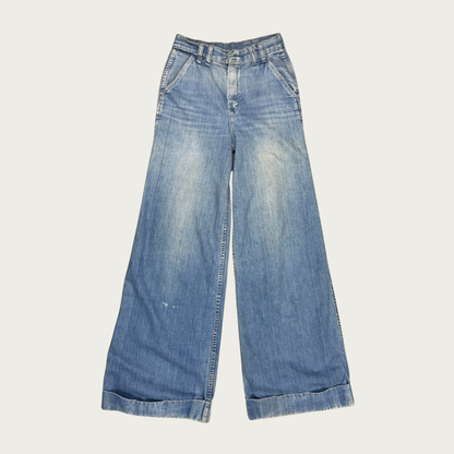 (25") 70s Medium Wash Denim Wide Leg Bell Bottoms