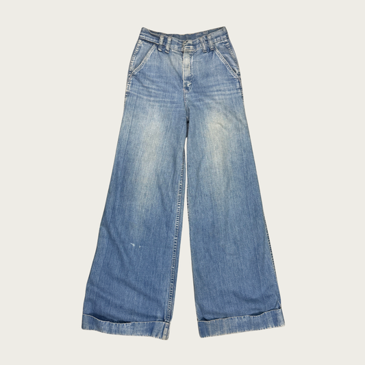 (25") 70s Medium Wash Denim Wide Leg Bell Bottoms