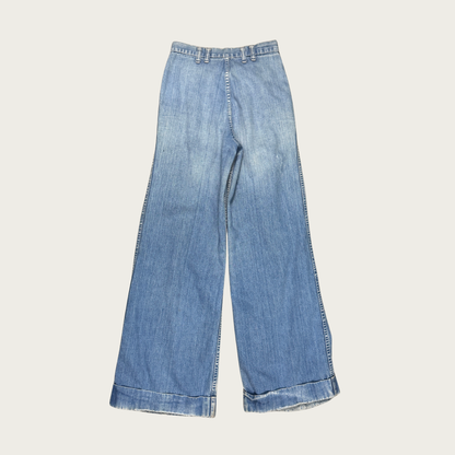 (25") 70s Medium Wash Denim Wide Leg Bell Bottoms