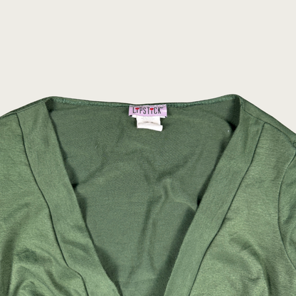 (S) Y2K Cropped Green Bell Sleeve Tie Top