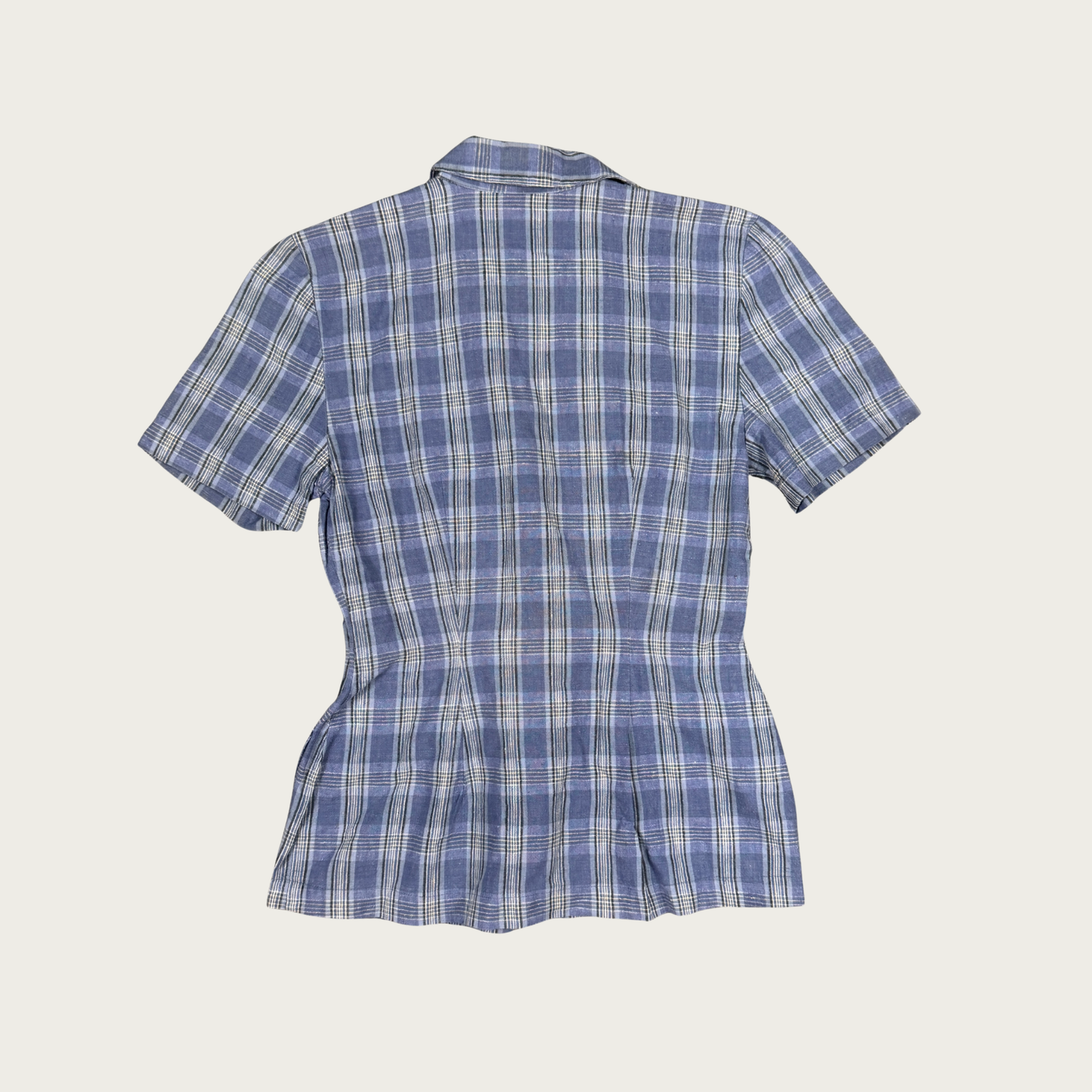 (S) 80s/90s Blue Plaid Collared Top