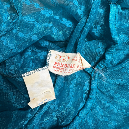 (M) 60s/70s Teal Sheer Floral Nightgown