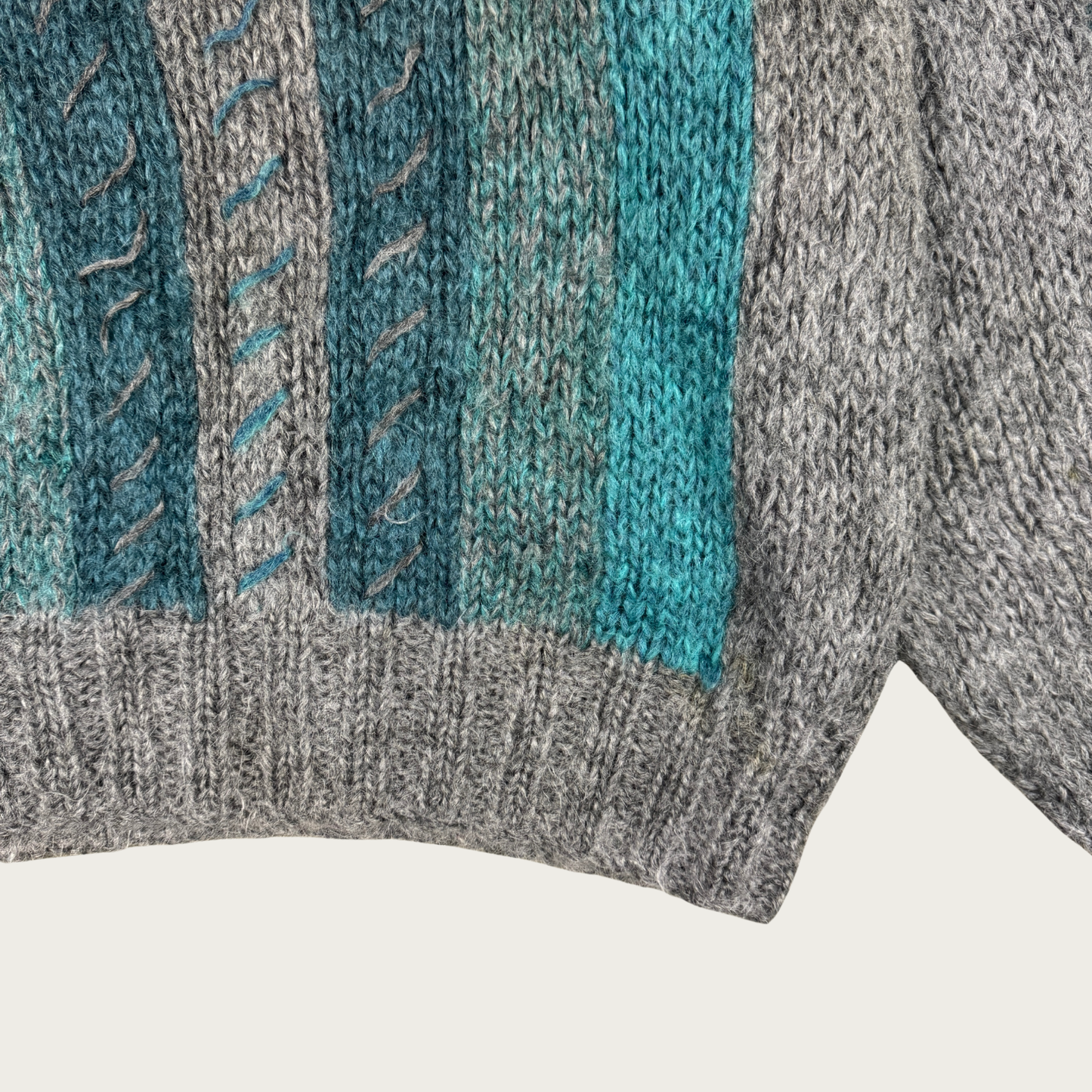 (L) 80s Teal/Gray Knit Sweater
