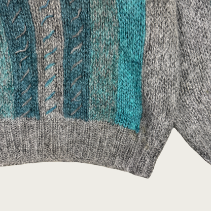 (L) 80s Teal/Gray Knit Sweater