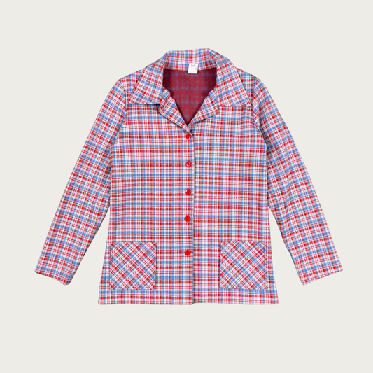 (M) 70s Red/Blue Plaid Button Up Top