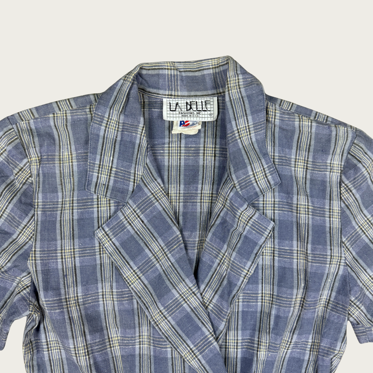 (S) 80s/90s Blue Plaid Collared Top