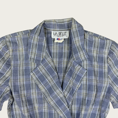 (S) 80s/90s Blue Plaid Collared Top