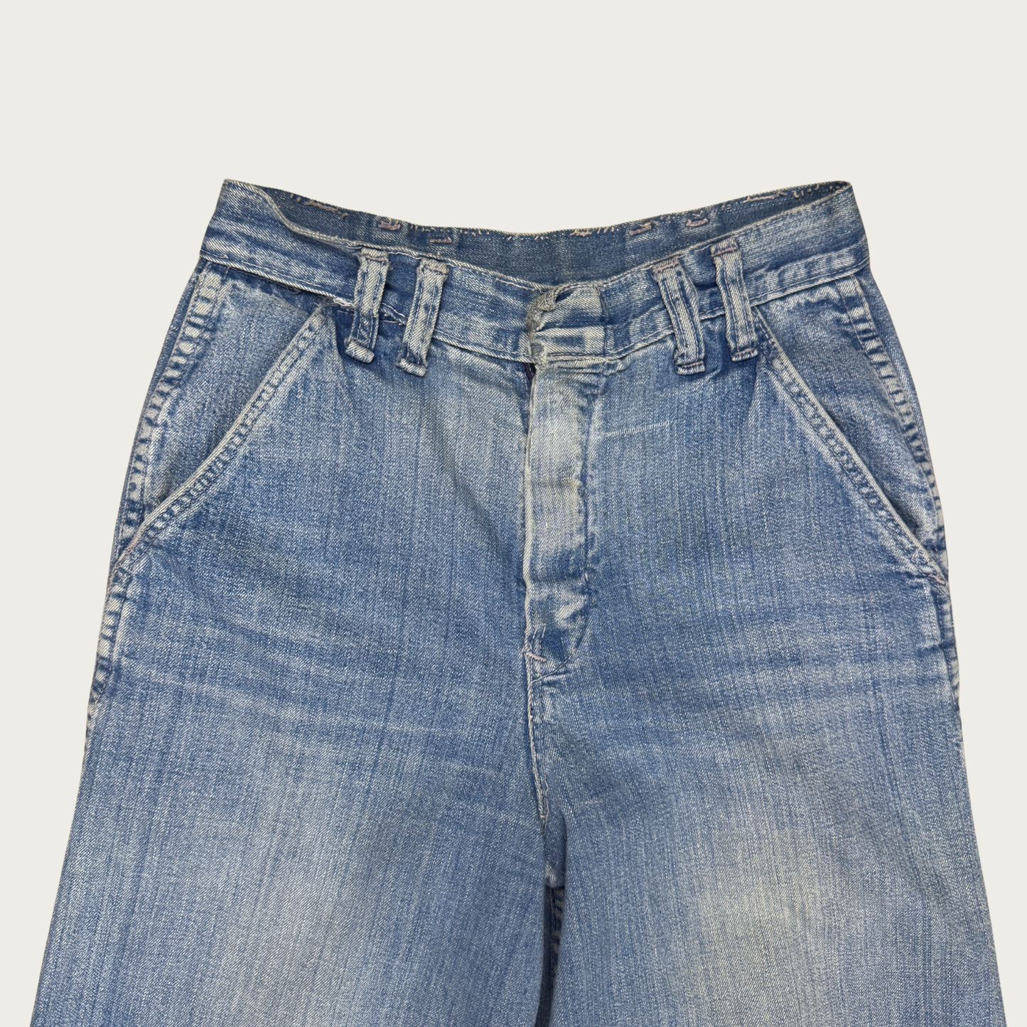 (25") 70s Medium Wash Denim Wide Leg Bell Bottoms