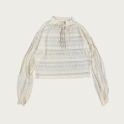 (S) 70s Cream Lace Cropped Blouse