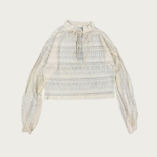 (S) 70s Cream Lace Cropped Blouse