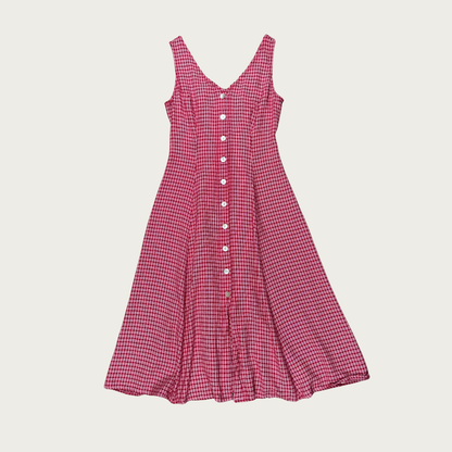 (S) 90s Red/White Plaid Button Up Midi Dress