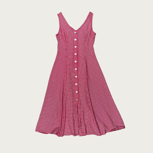 (S) 90s Red/White Plaid Button Up Midi Dress