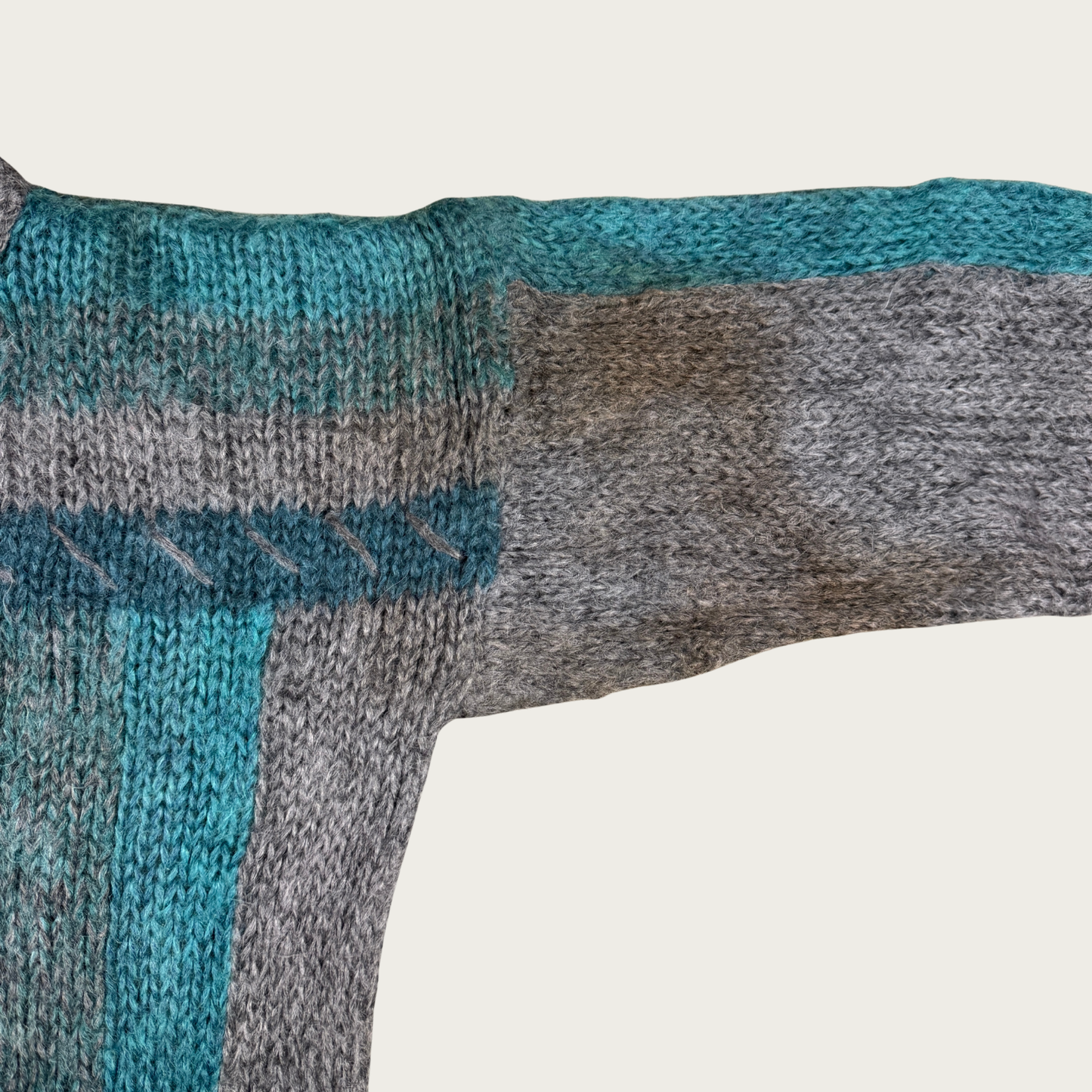 (L) 80s Teal/Gray Knit Sweater