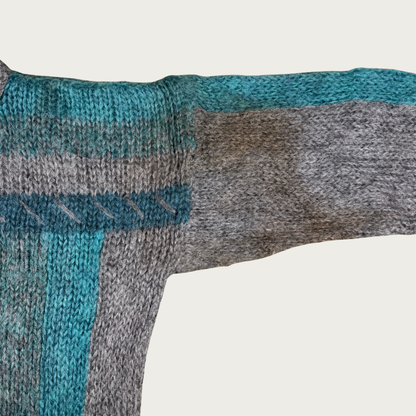 (L) 80s Teal/Gray Knit Sweater