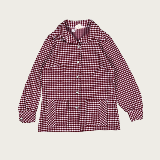 (M/L) 70s Burgundy Gingham Button Up Top