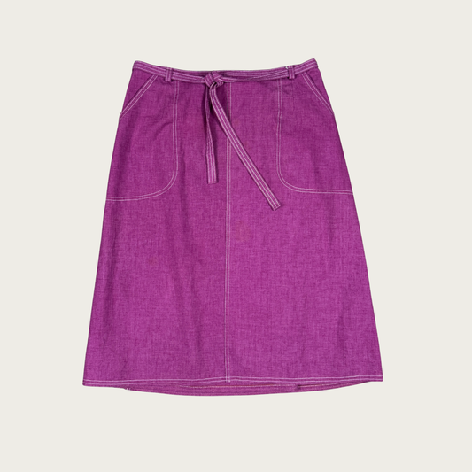 (M/L) 70s Purple Contrast Stitch Wrap Skirt