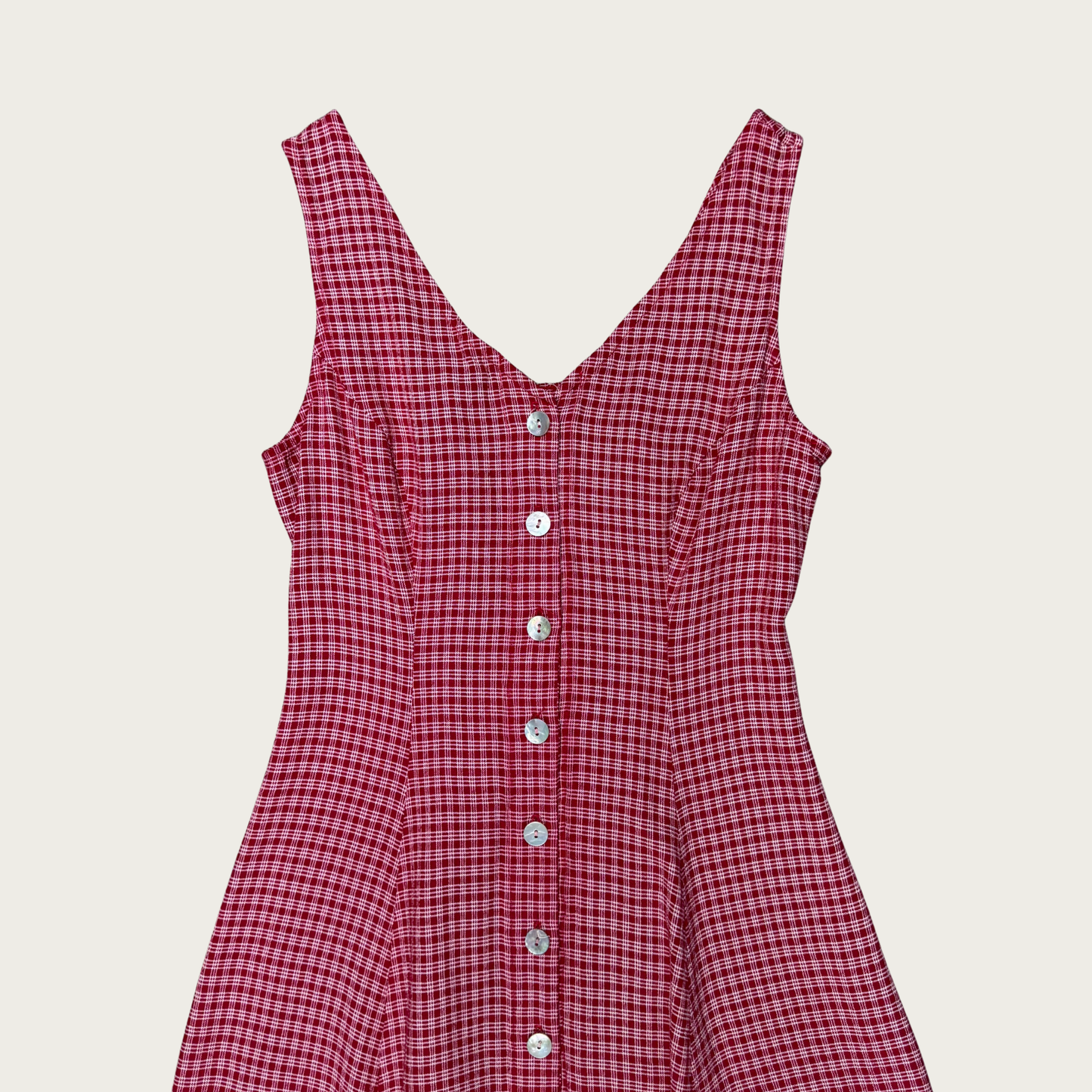 (S) 90s Red/White Plaid Button Up Midi Dress
