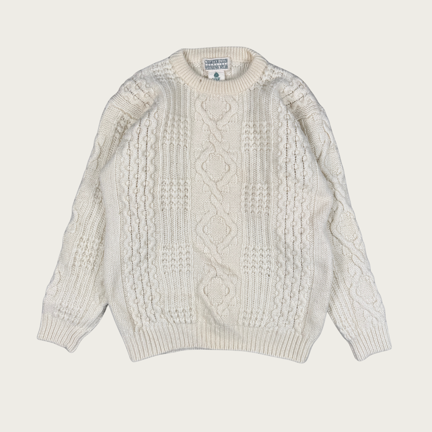 (S/M) Cream Wool Cable Knit Sweater