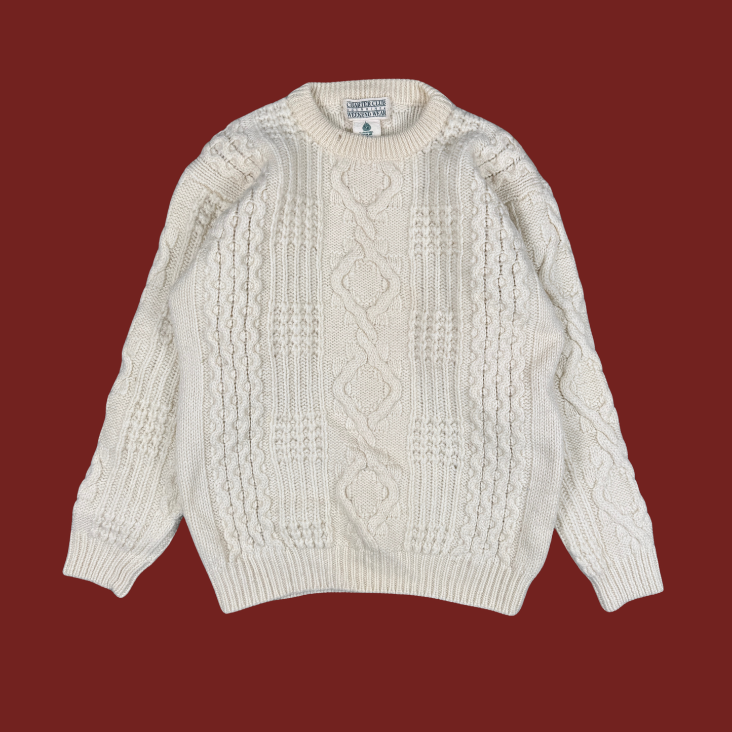 (S/M) Cream Wool Cable Knit Sweater