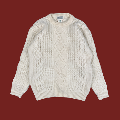 (S/M) Cream Wool Cable Knit Sweater