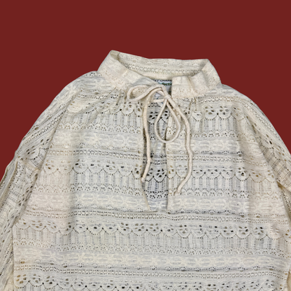 (S) 70s Cream Lace Cropped Blouse