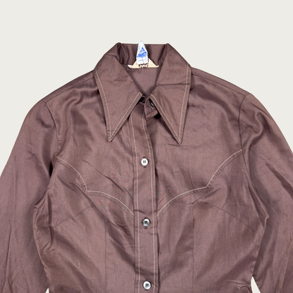 (XS/S) 70s/80s Brown Western Button Up Top