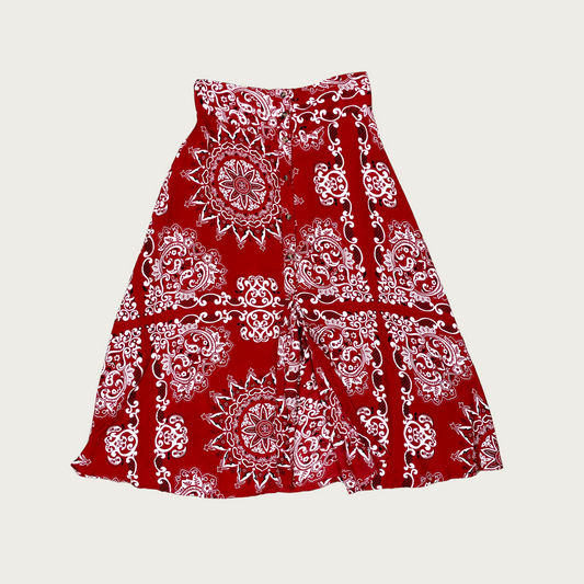 (XS/S) Red Bandana Paisley Print Button Front Skirt