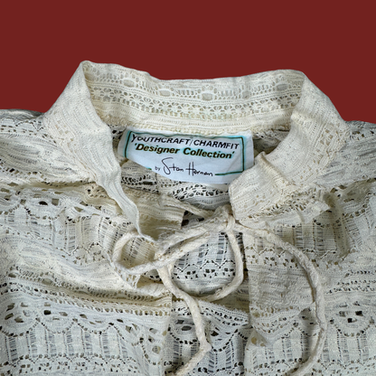 (S) 70s Cream Lace Cropped Blouse