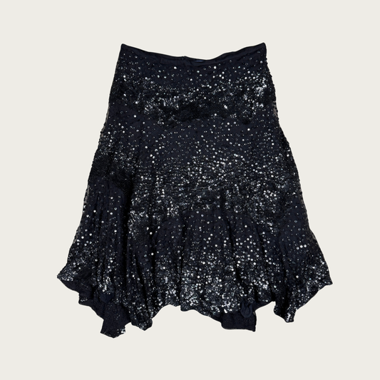 (30") Y2K Sequin/Mesh Black Midi Skirt