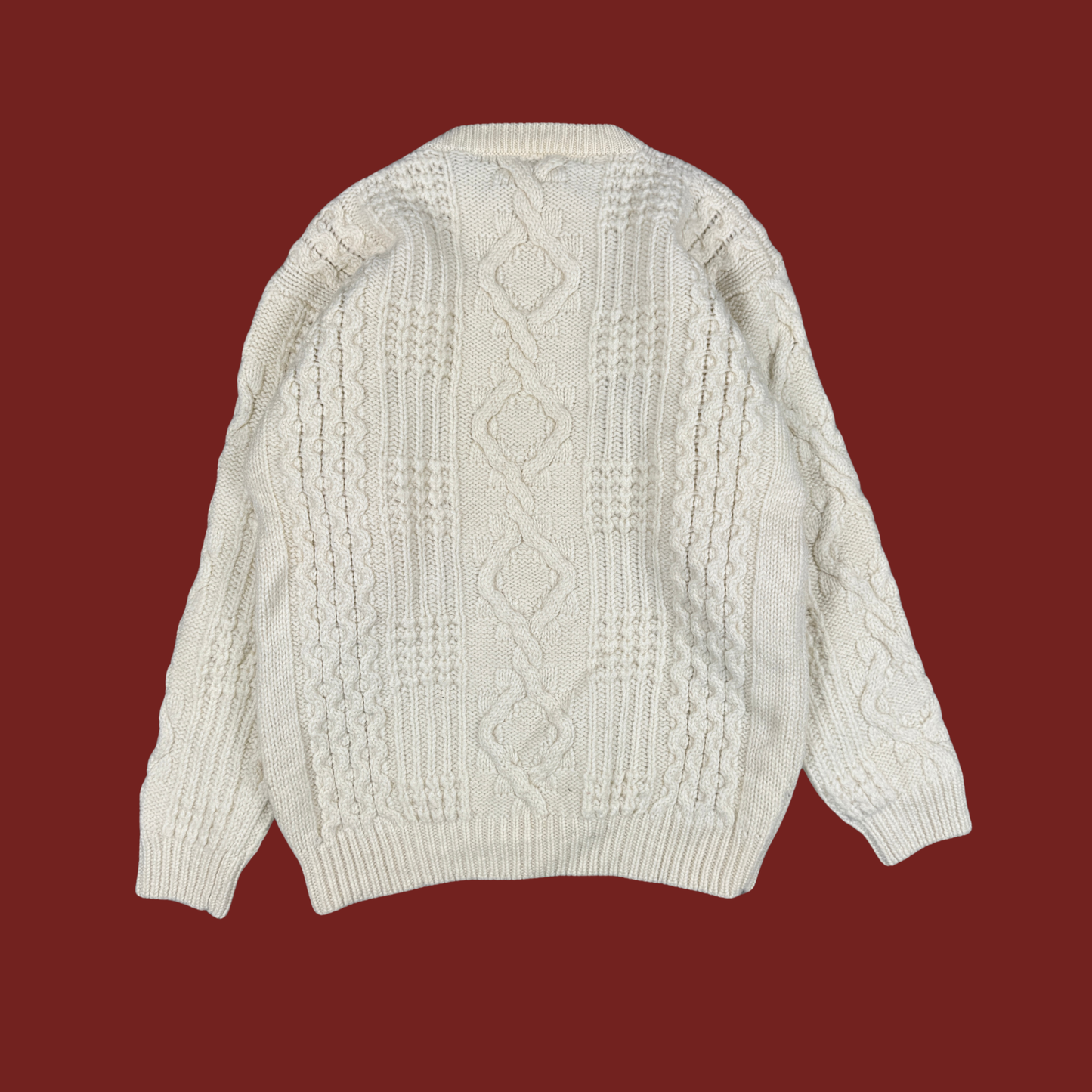 (S/M) Cream Wool Cable Knit Sweater