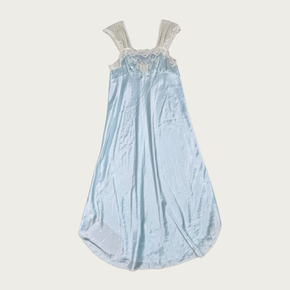 (M) 60/70s Baby Blue Lace/Mesh Maxi Slip Dress