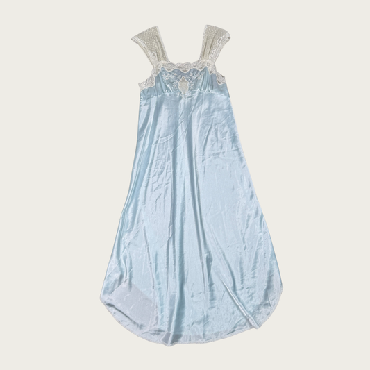 (M) 60/70s Baby Blue Lace/Mesh Maxi Slip Dress