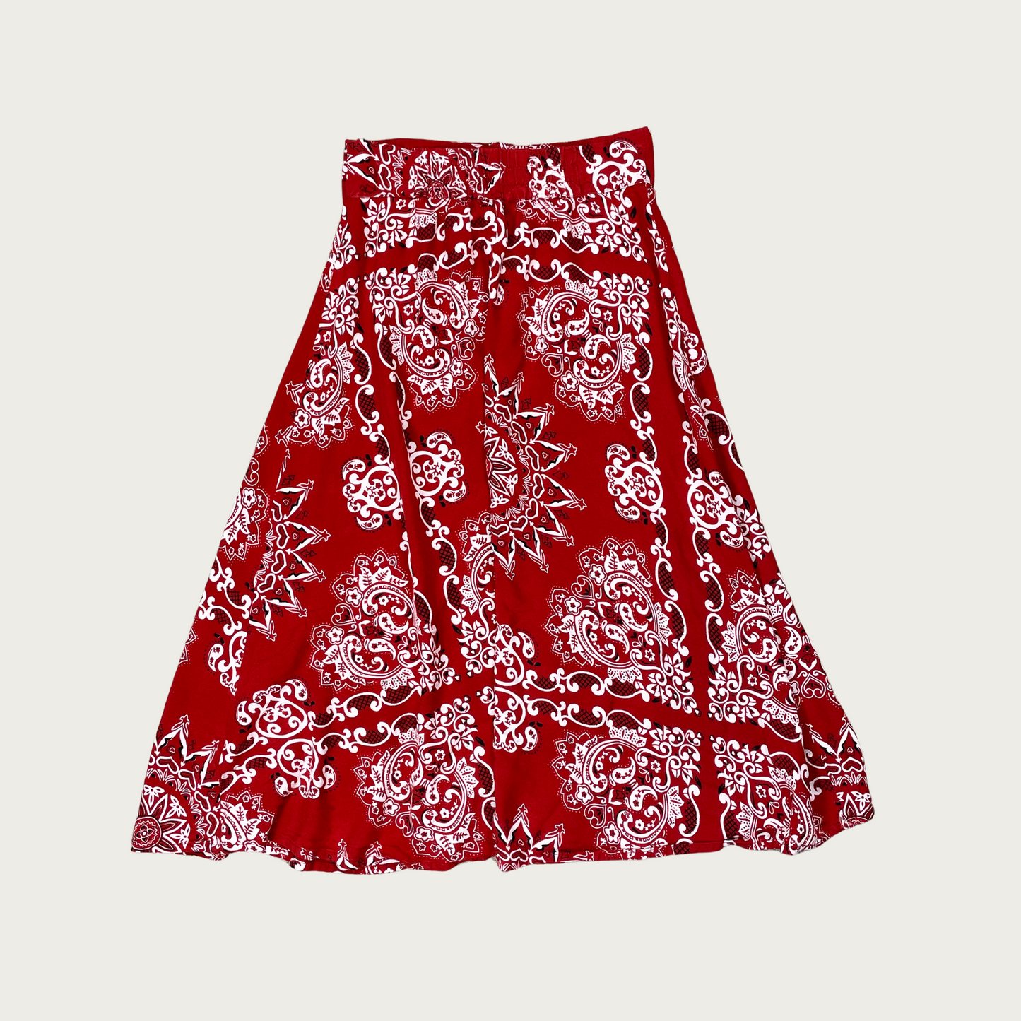 (XS/S) Red Bandana Paisley Print Button Front Skirt