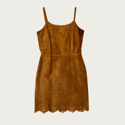 (M) 90s/Y2K Brown Suede Midi Dress