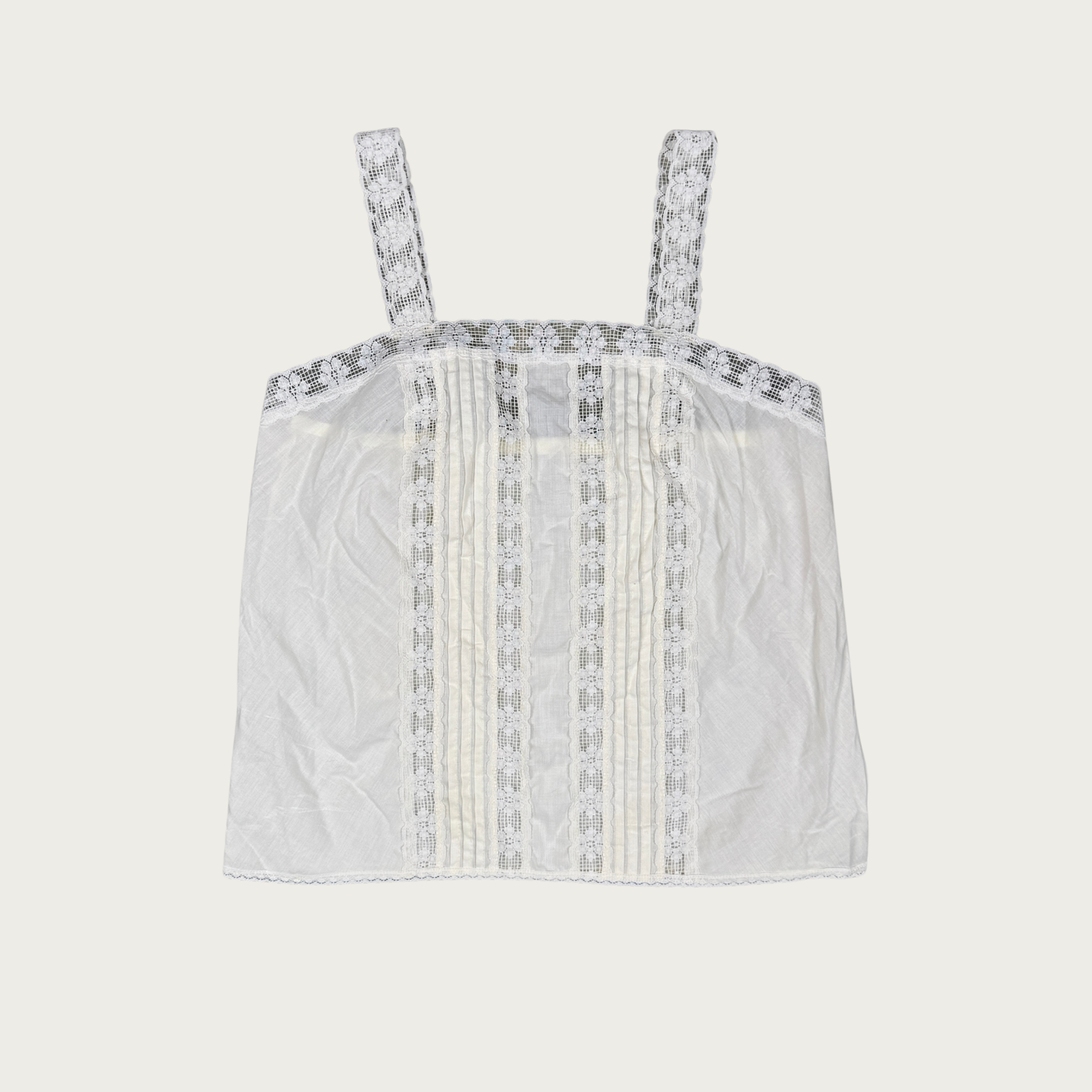 (S/M) White Cotton Filet Crochet Trim Top