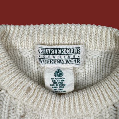 (S/M) Cream Wool Cable Knit Sweater