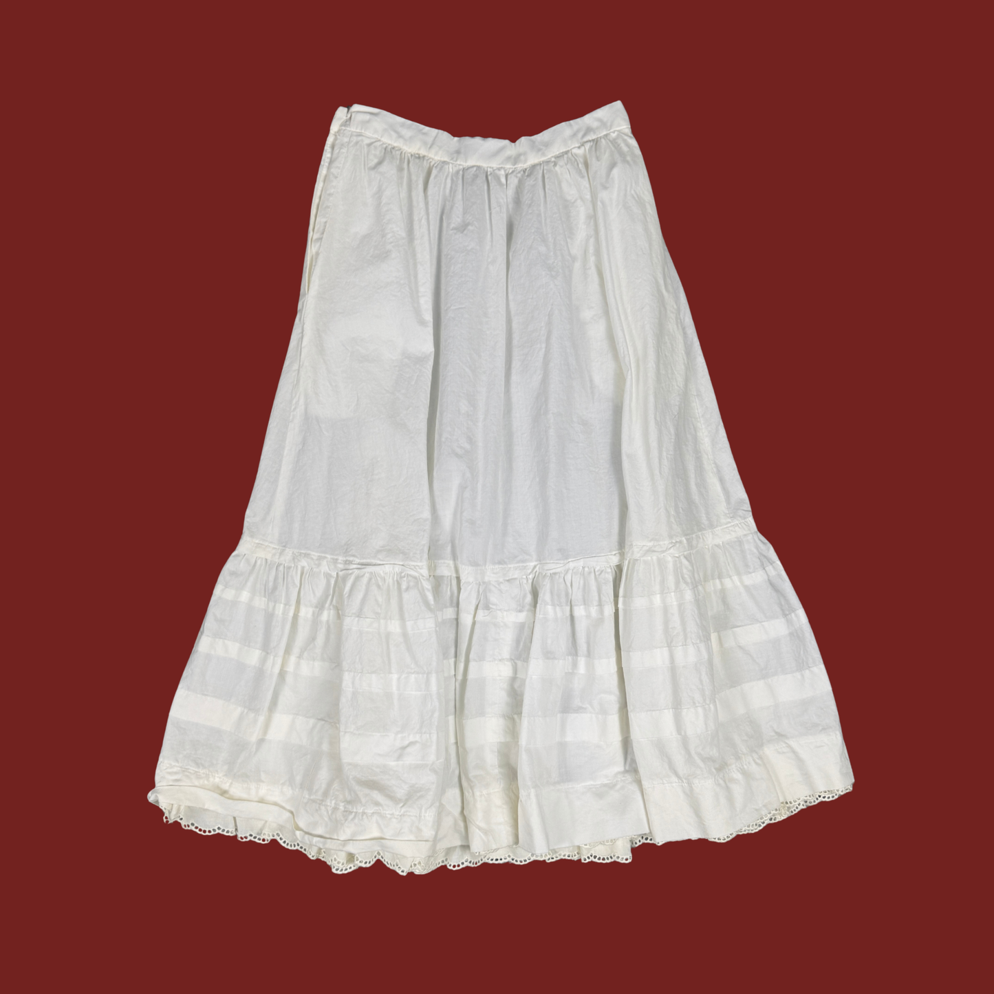 (24") 80s/90s White Eyelet Trim Midi Skirt
