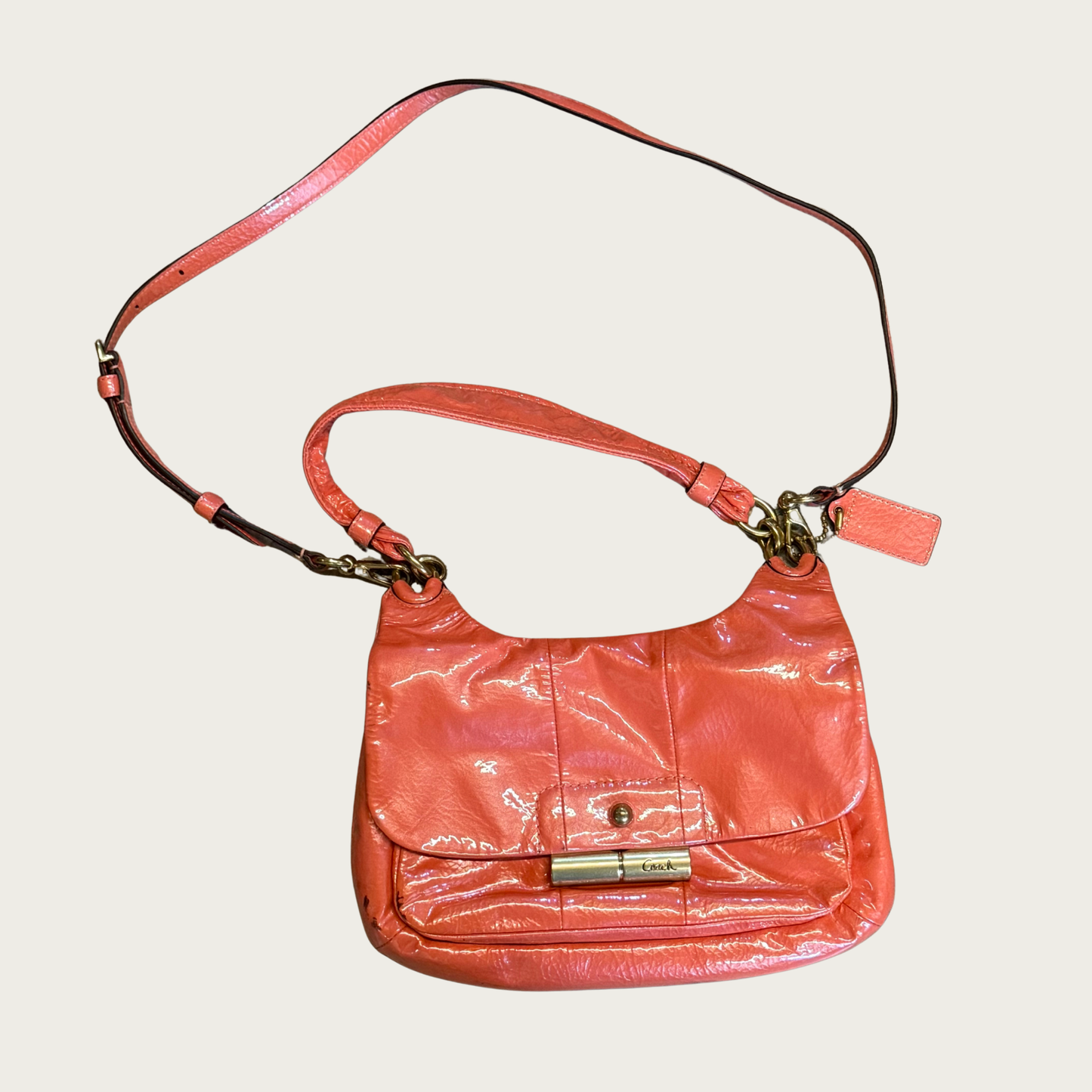 Coach Kristin Patent Leather Coral Shoulder Bag & Wallet