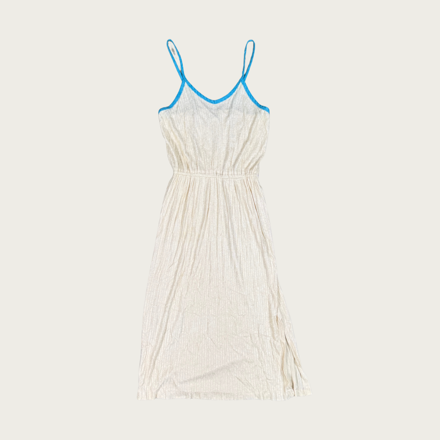 (S) 70s Cream/Blue Terry Midi Dress