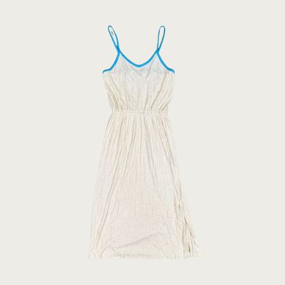 (S) 70s Cream/Blue Terry Midi Dress