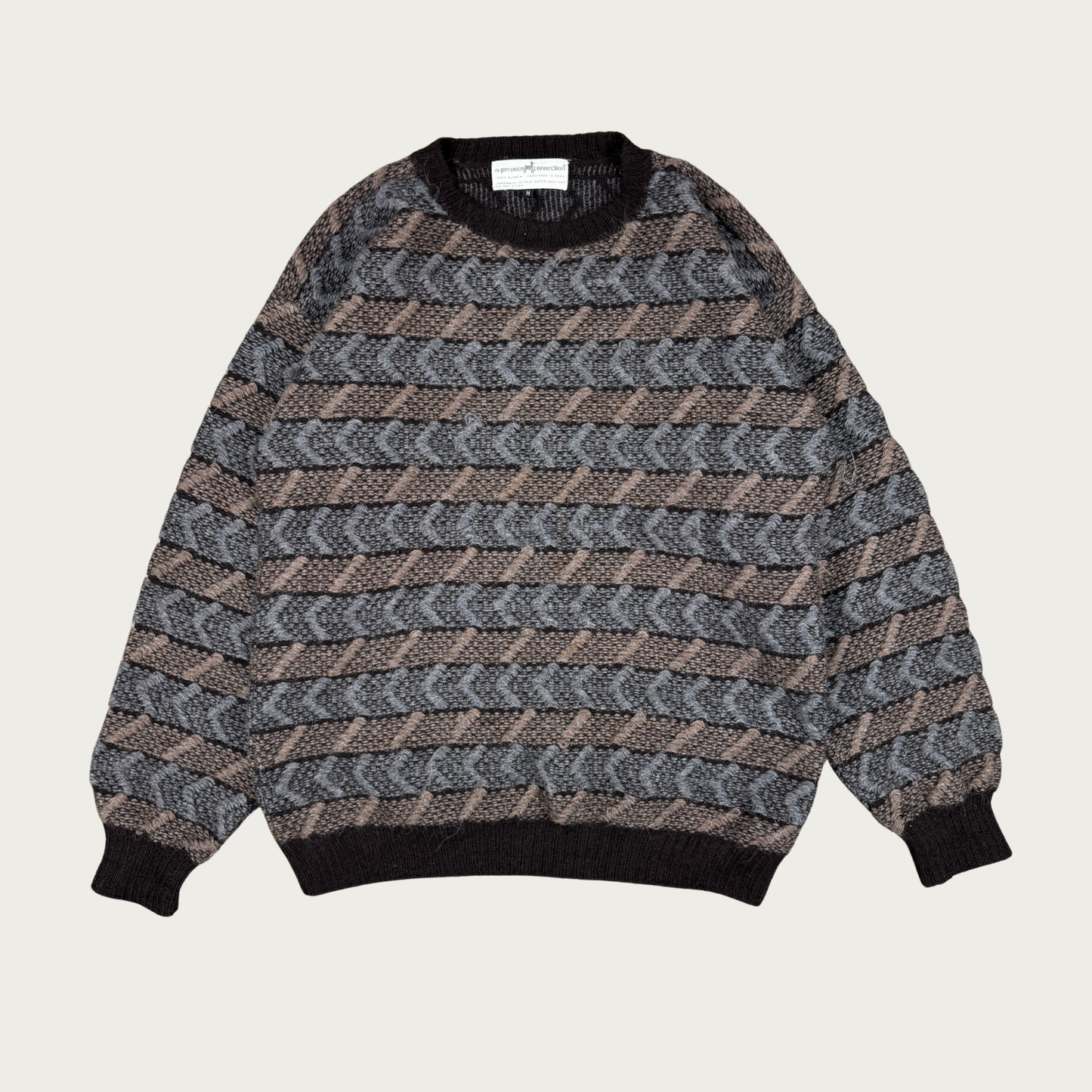(M/L) 80s/90s Peruvian Alpaca Brown/Gray Sweater