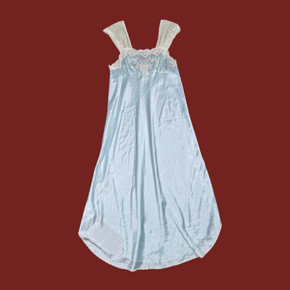 (M) 60/70s Baby Blue Lace/Mesh Maxi Slip Dress
